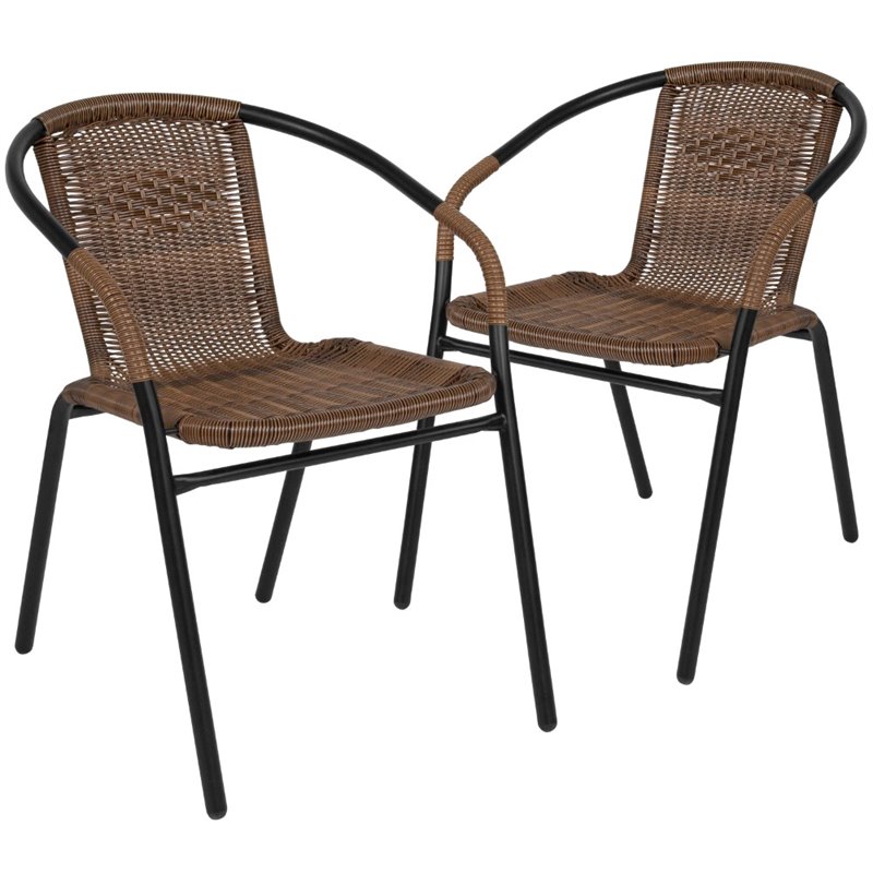 Afuera Living Stackable Rattan Curved Back Dining Chair in Brown (Set of 2)