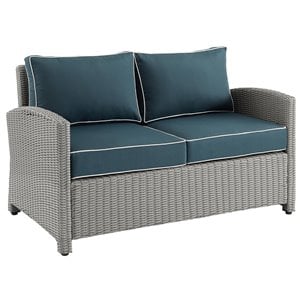 Afuera Living 18.5&quot Fabric Outdoor Wicker Loveseat in Navy/Gray