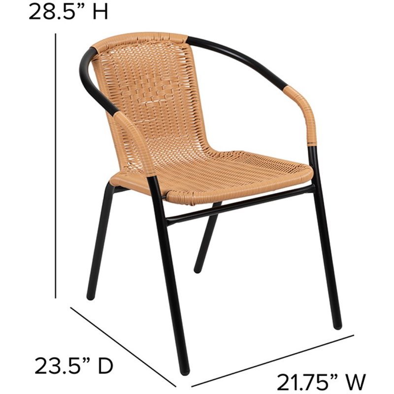 Afuera Living Rattan Stacking Restaurant Dining Arm Chair in Beige (Set of 2)