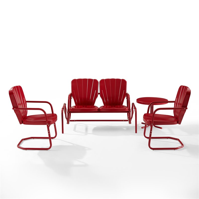 Afuera Living Modern 4-piece Metal Outdoor Conversation Set in Red