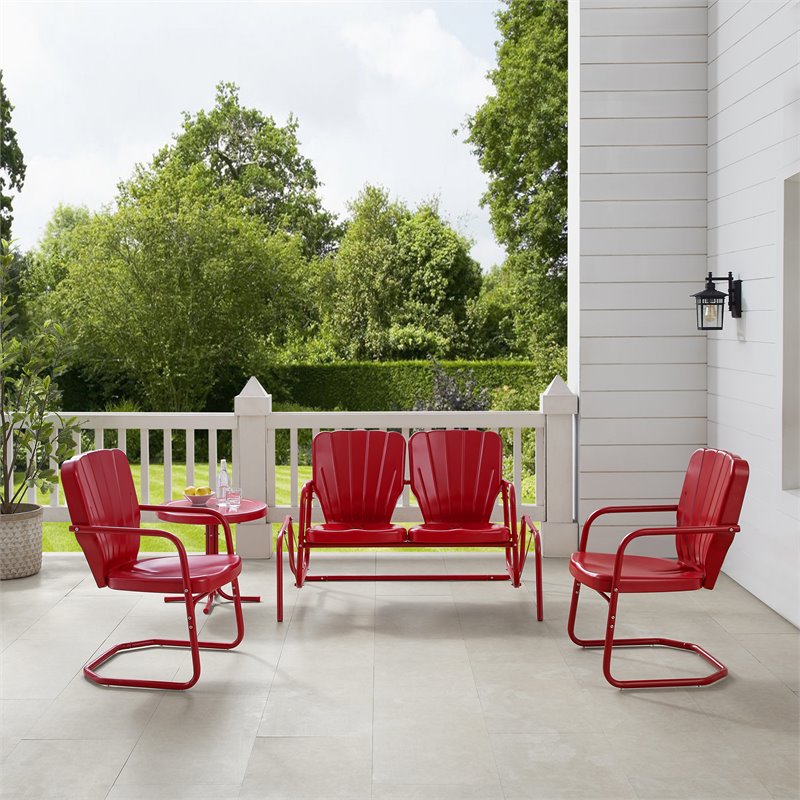 Afuera Living Modern 4-piece Metal Outdoor Conversation Set in Red