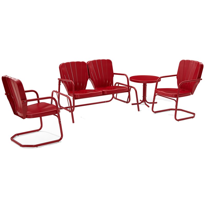 Afuera Living Modern 4-piece Metal Outdoor Conversation Set in Red