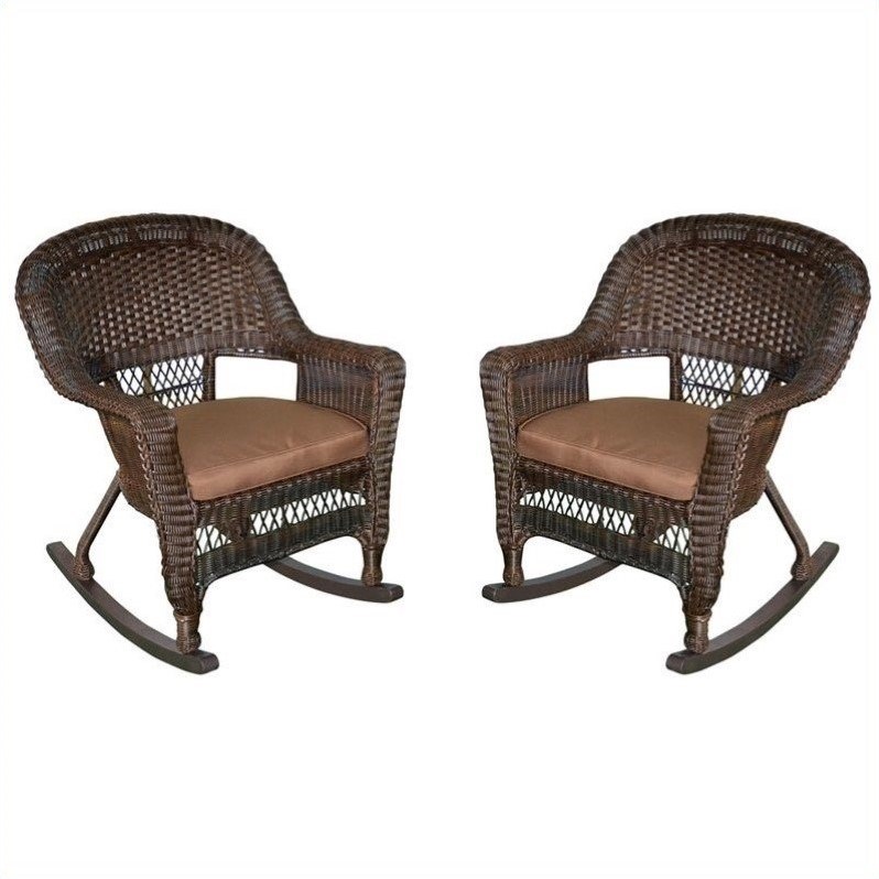 Afuera Living Rocker Wicker Chair in Espresso with Brown Cushion (Set of 2)