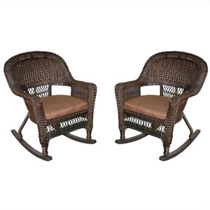 Afuera Living Rocker Wicker Chair in Espresso with Brown Cushion (Set of 2)