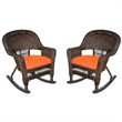 Afuera Living Rocker Wicker Chair in Espresso with Orange Cushion (Set of 2)