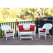 Afuera Living 4Pc Resin Patio Conversation Set in White with Brick Red Cushion
