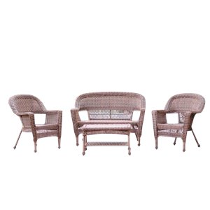 Afuera Living 4 Piece Resin Wicker Modern Patio Sofa Set in Honey