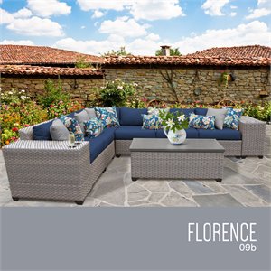 afuera living 9 piece wicker sectional set with navy cushions
