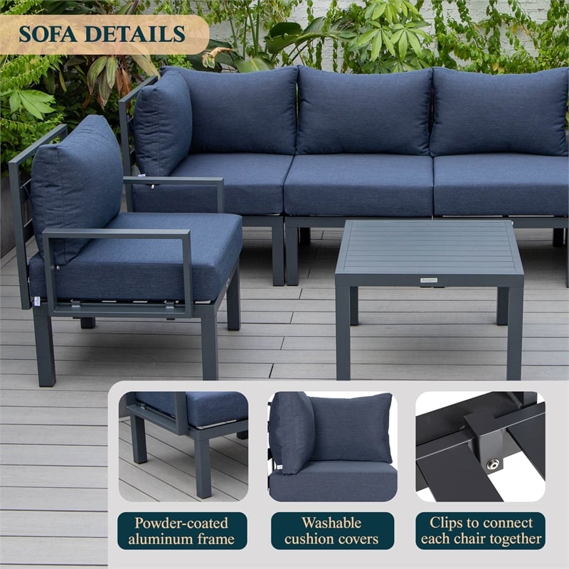 Afuera Living 7-Piece Patio Set with Coffee Table and Cushions in Blue