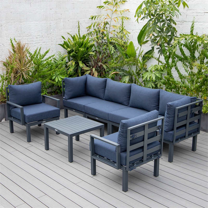 Afuera Living 7-Piece Patio Set with Coffee Table and Cushions in Blue