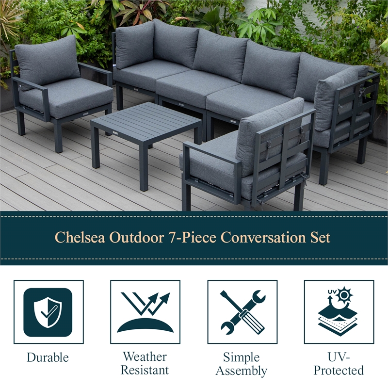 Afuera Living 7-Piece Patio Set with Coffee Table and Cushions in Black