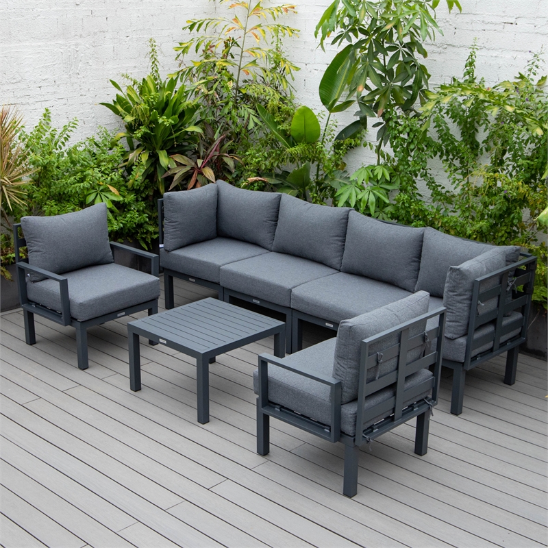 Afuera Living 7-Piece Patio Set with Coffee Table and Cushions in Black