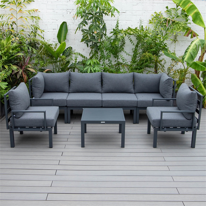 Afuera Living 7-Piece Patio Set with Coffee Table and Cushions in Black