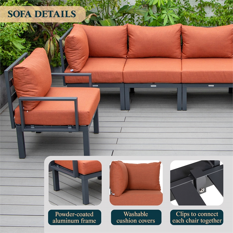 Afuera Living 6-Piece Patio Set in Black Aluminum with Orange Cushions