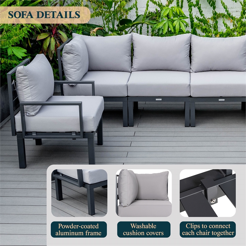 Afuera Living 6-Piece Patio Set in Black Aluminum with Light Gray Cushions