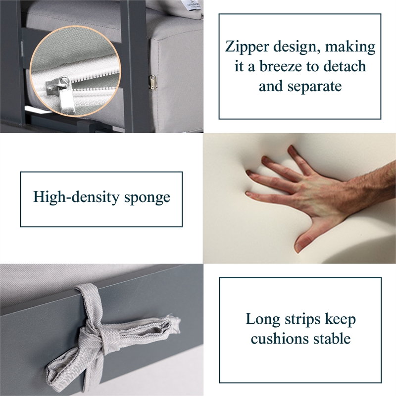 Afuera Living 6-Piece Patio Set in Black Aluminum with Light Gray Cushions