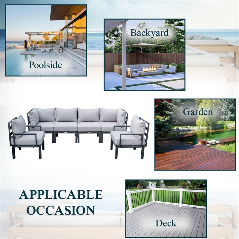 Afuera Living 6-Piece Patio Set in Black Aluminum with Light Gray Cushions