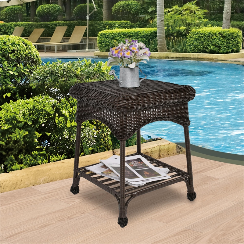 Afuera Living Contemporary Wicker Patio End Table in Espresso