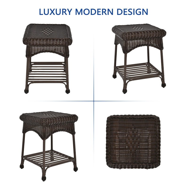 Afuera Living Contemporary Wicker Patio End Table in Espresso