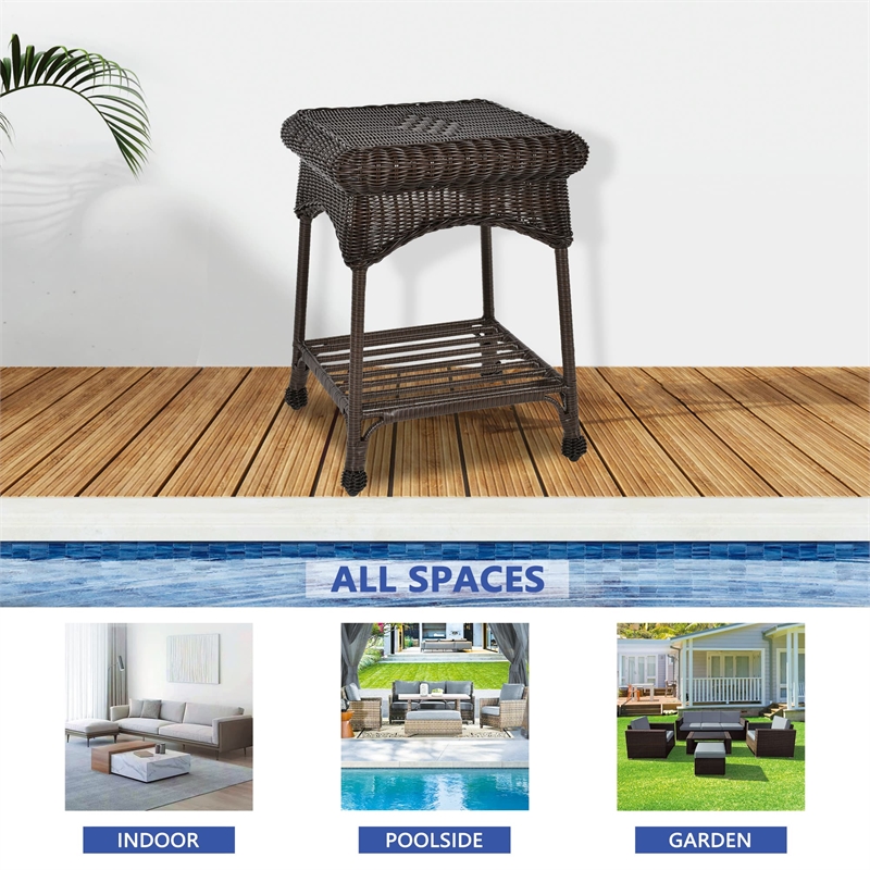 Afuera Living Contemporary Wicker Patio End Table in Espresso