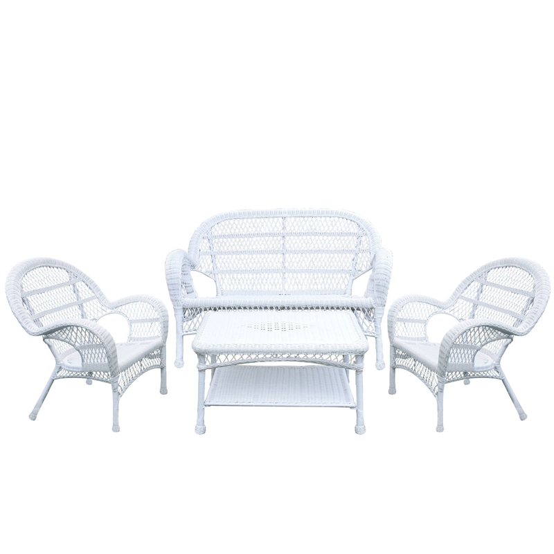 Afuera Living 4-Piece Resin Wicker Outdoor Patio Conversation Set in White