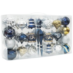 Afuera Living 43Pc Shatterproof Plastic Christmas Ornament Set in Blue and White
