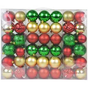 Afuera Living 84Pc Shatterproof Plastic Christmas Ornament Set in Red/Green/Gold