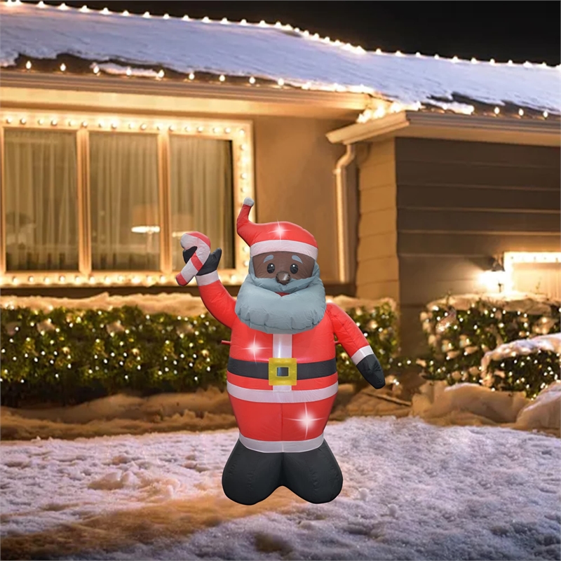 Afuera Living Polyester Inflatable LED Christmas Gray Beard Santa