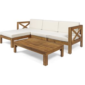 afuera living outdoor acacia wood 5-pc sofa set teak and beige