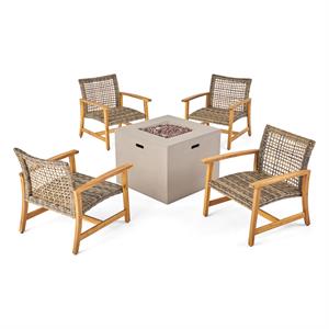 afuera living outdoor 5 piece wicker club chairs & fire pit set gray