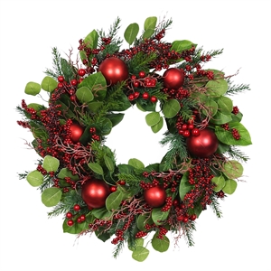 Afuera Living 26&quot Eucalyptus Christmas Wreath with Berries in Multi-Color
