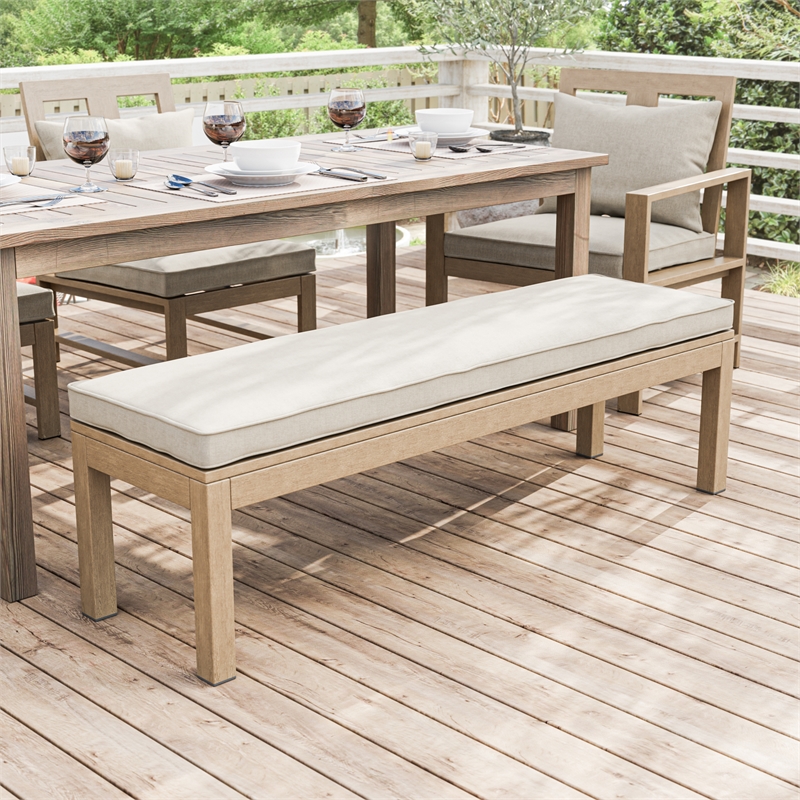 Afuera Living Modern Outdoor Bench Wood Textured Metal Frame Natural