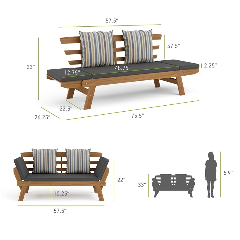 Afuera Living Certified Acacia Wood Outdoor Patio Convertible Daybed Natural