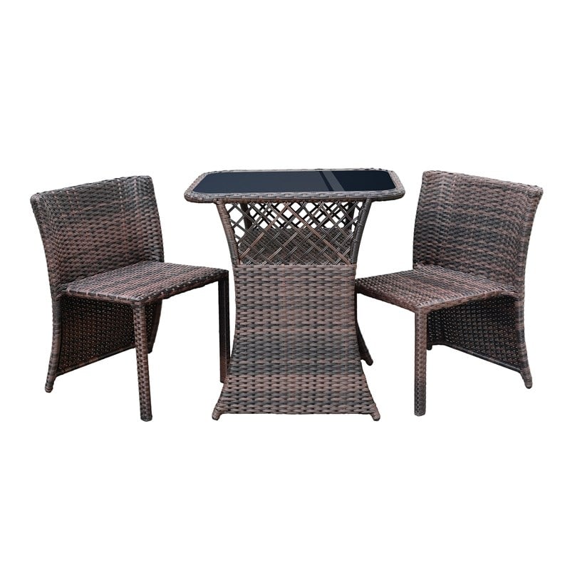 Afuera Living 3Pc Wicker Chair And Table Bistro Set Brown With Ivory Cushion