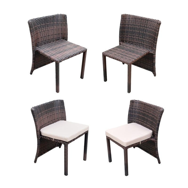 Afuera Living 3Pc Wicker Chair And Table Bistro Set Brown With Ivory Cushion