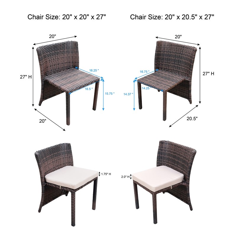 Afuera Living 3Pc Wicker Chair And Table Bistro Set Brown With Ivory Cushion