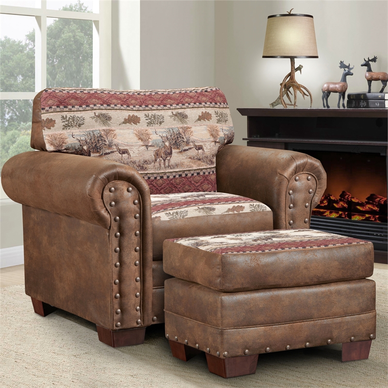 Afuera Living Contemporary Arm Chair with Matching Ottoman in Brown