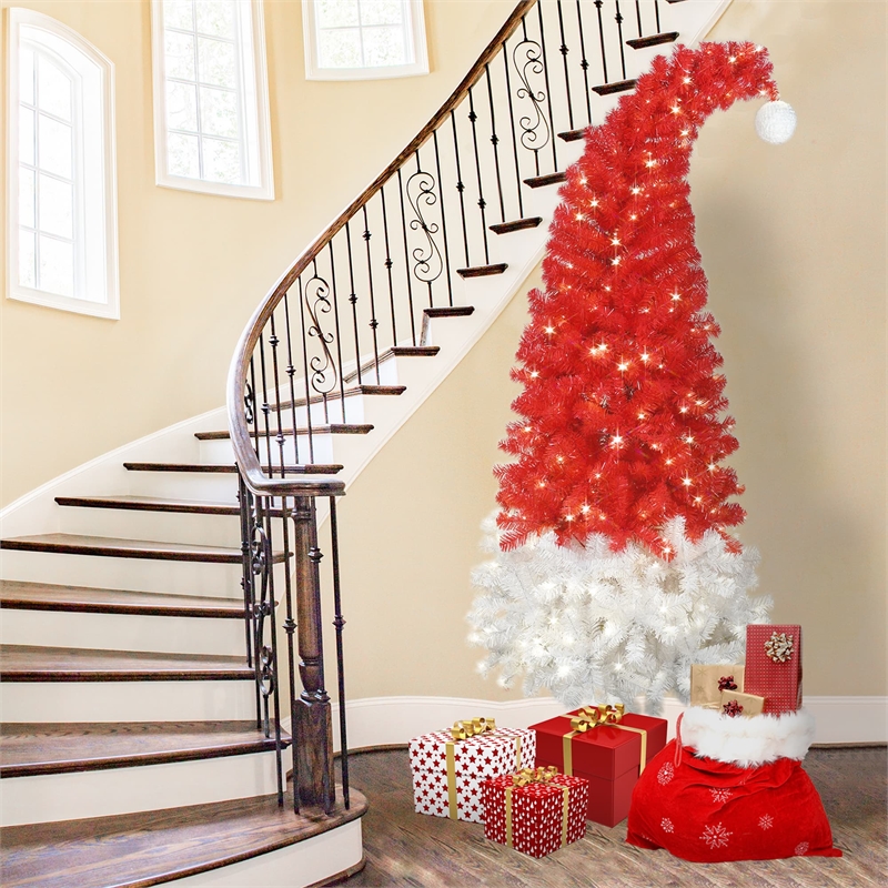 Afuera Living Modern 6Ft Red and White Pre-Lit Santa Cap Tree