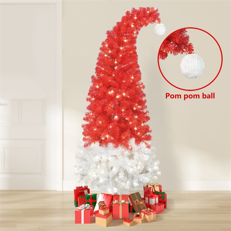 Afuera Living Modern 6Ft Red and White Pre-Lit Santa Cap Tree