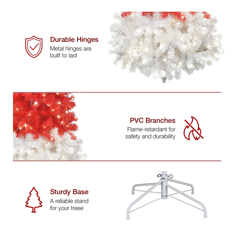 Afuera Living Modern 6Ft Red and White Pre-Lit Santa Cap Tree
