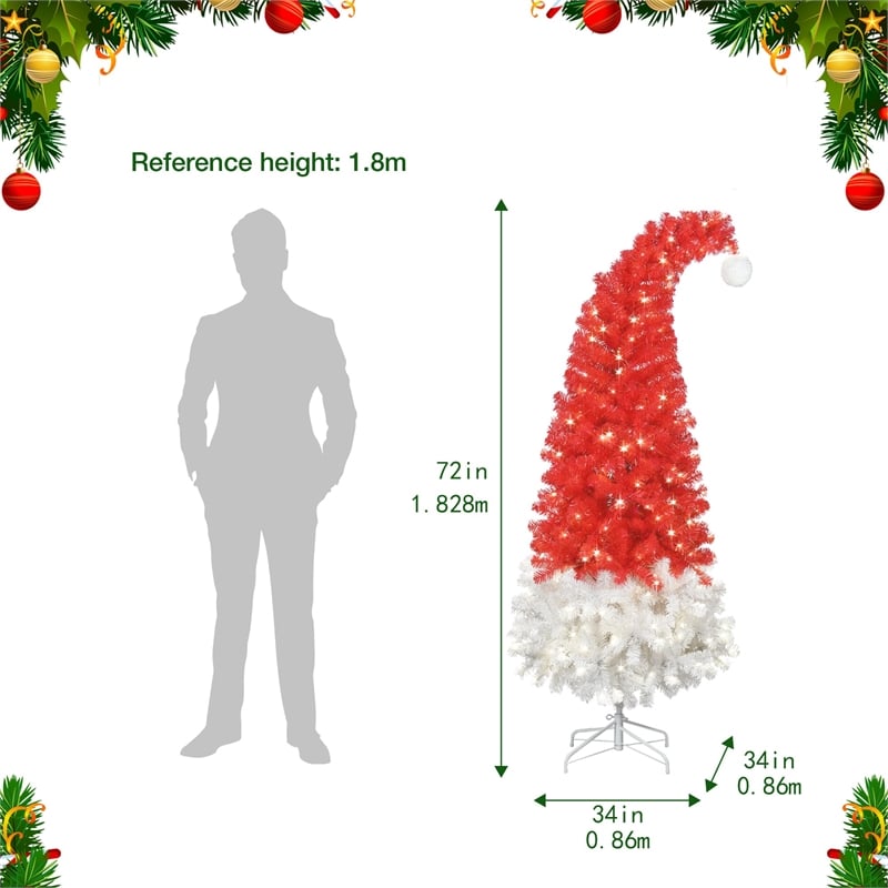 Afuera Living Modern 6Ft Red and White Pre-Lit Santa Cap Tree