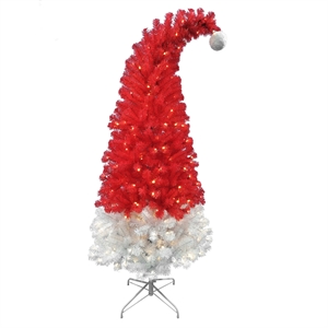 Afuera Living Modern 6Ft Red and White Pre-Lit Santa Cap Tree