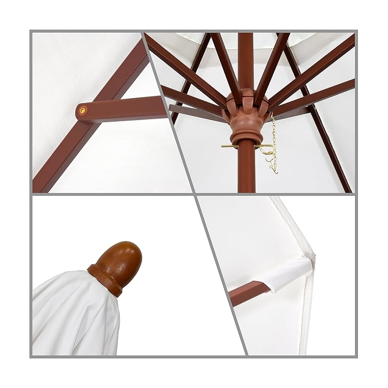 Afuera Living 9' Pacifica Natural Fabric Wood Pole Ribs Push Lift Patio Umbrella