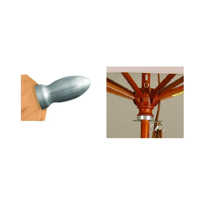 Afuera Living 9' Pacifica Natural Fabric Wood Pole Ribs Push Lift Patio Umbrella