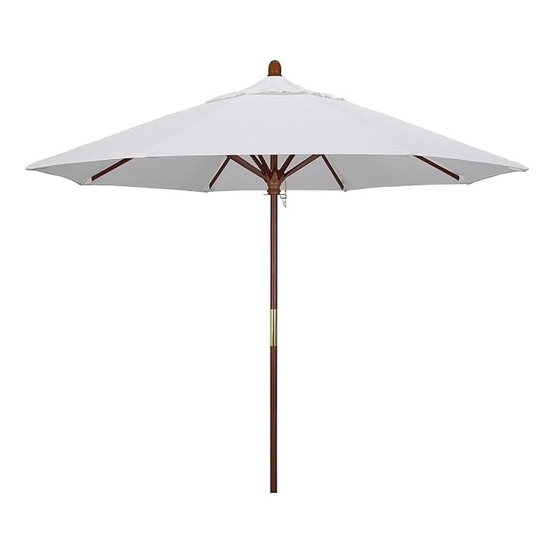 Afuera Living 9' Pacifica Natural Fabric Wood Pole Ribs Push Lift Patio Umbrella