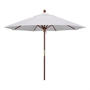 Afuera Living 9' Pacifica Natural Fabric Wood Pole Ribs Push Lift Patio Umbrella