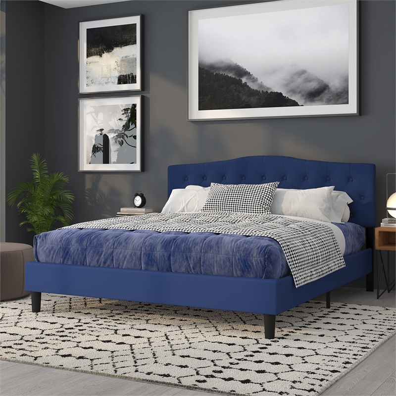 Afuera Living Contemporary Tufted King Panel Headboard in Navy