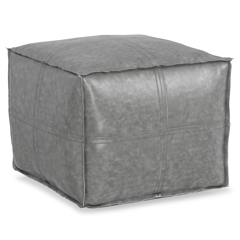 Afuera Living Boho Square Pouf in Distressed Gray Faux Leather