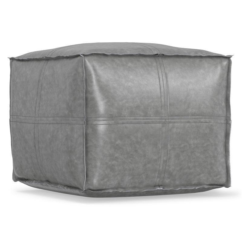 Afuera Living Boho Square Pouf in Distressed Gray Faux Leather