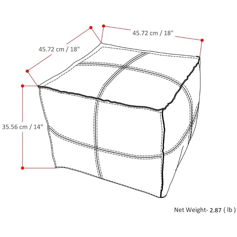 Afuera Living Boho Square Pouf in Distressed Gray Faux Leather